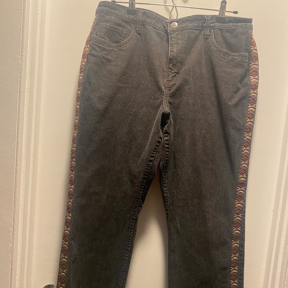 Coldwater Creek Black Straight-Leg Jeans with Multicolor Side Trim